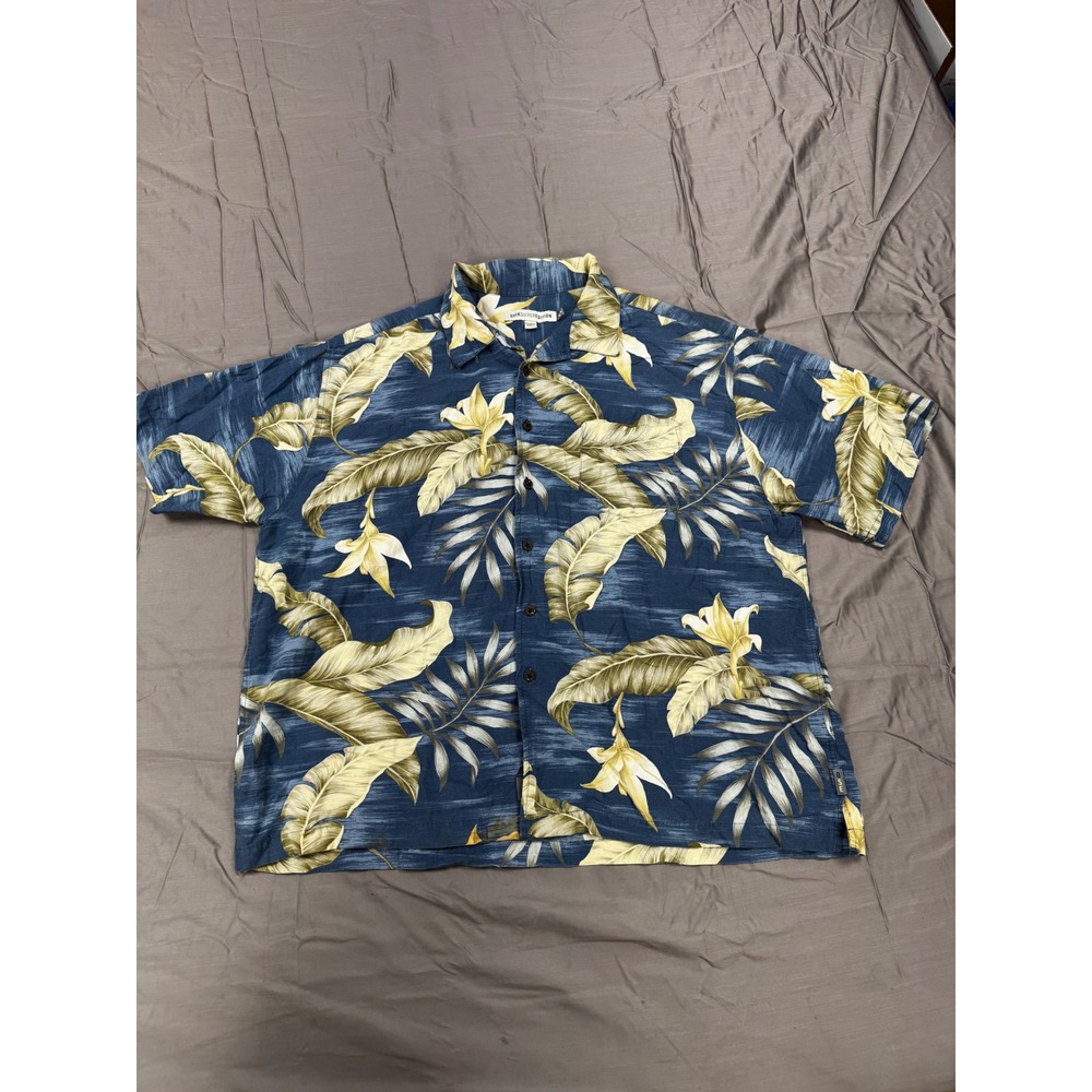 Quiksilver Edition Mens XXL Blue Tropical Aloha Shirt Rayon Linen Blend J509694